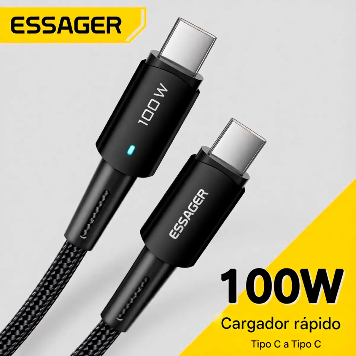 CABLE ESSAGER USB-C A USB-C 100W 1M NEGRO