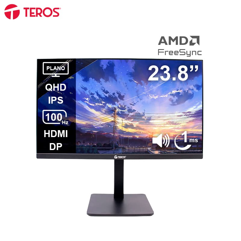 Monitor corp. TEROS TE-2416CS 23.8" QHD IPS 100Hz 1ms HDMI DP PARLANTES AUDIO OUT CAMARA